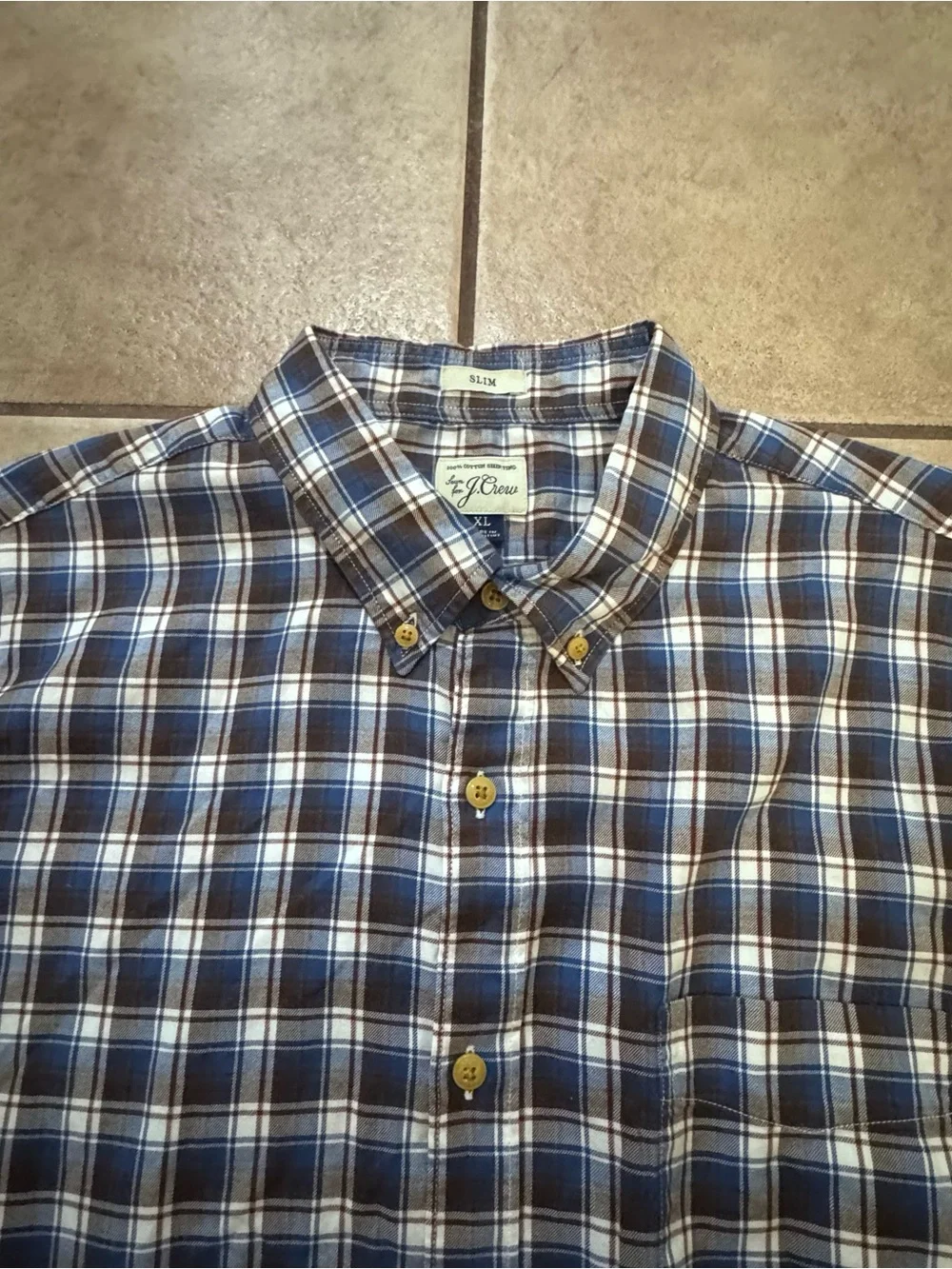 J. Crew Blue and White Plaid Button-Down Shirt - Men's Casual